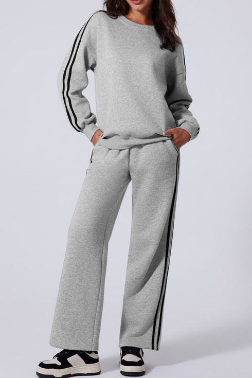 Side Striped Round Neck Top and Pants Active Set - Odaingerous